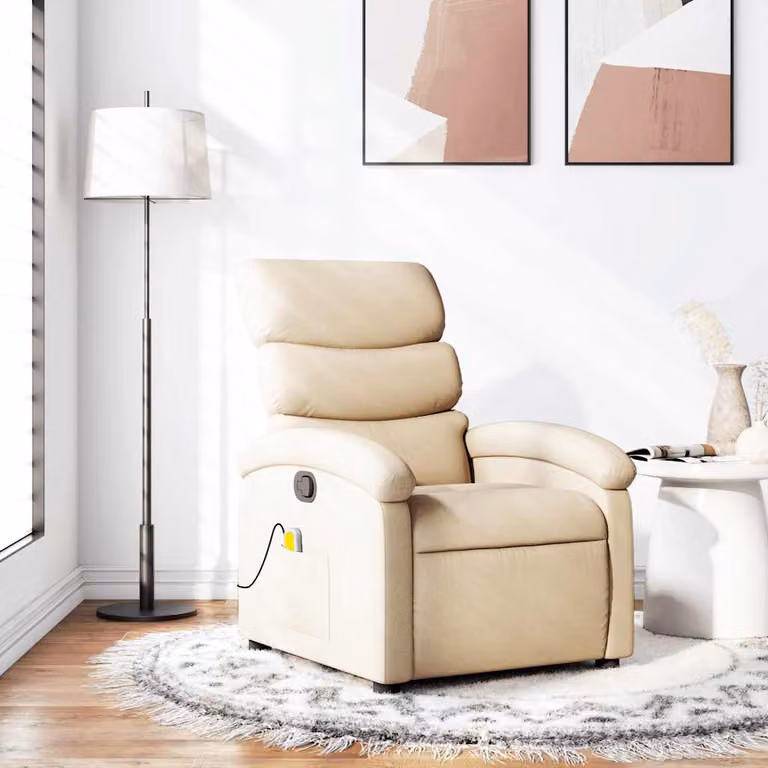 Poltrona reclinabile relax vidaXL in tessuto e similpelle beige con braccioli e leva manuale