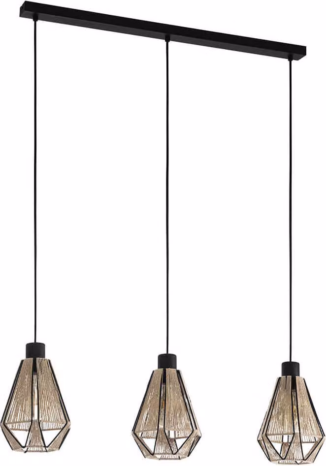 Lampadario Contemporaneo Adwickle 3 Luci Metallo Nero E Tessuto