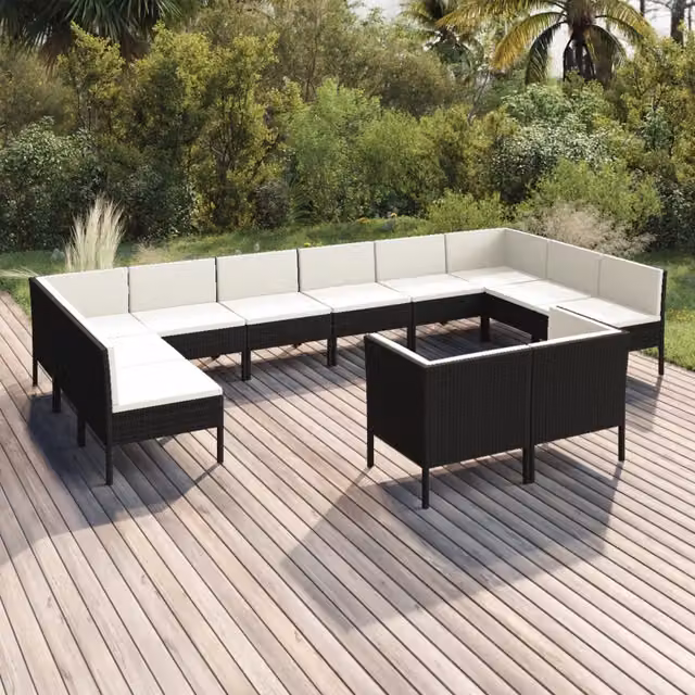 Set Divani da Giardino 12 pz con Cuscini in Polyrattan Nero 3094624