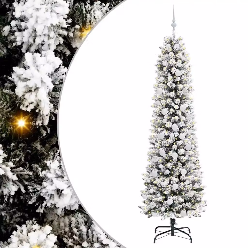 Albero di Natale artificiale moderno vidaXL bianco con luci LED bianco caldo – 2