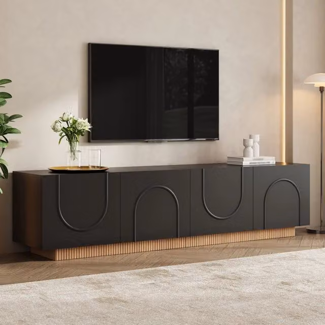 Mobile TV Minimal per Soggiorno o Camera da Letto in MDF Nero Opaco L: 170 cm, H: 42 cm, P: 38 cm