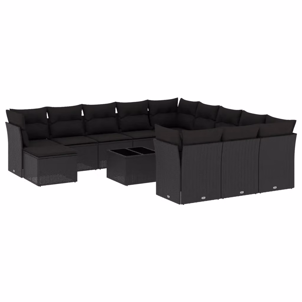 Set di Divani da Giardino VIDAXL in Polyrattan Nero con 13 Pezzi e Cuscini – 2