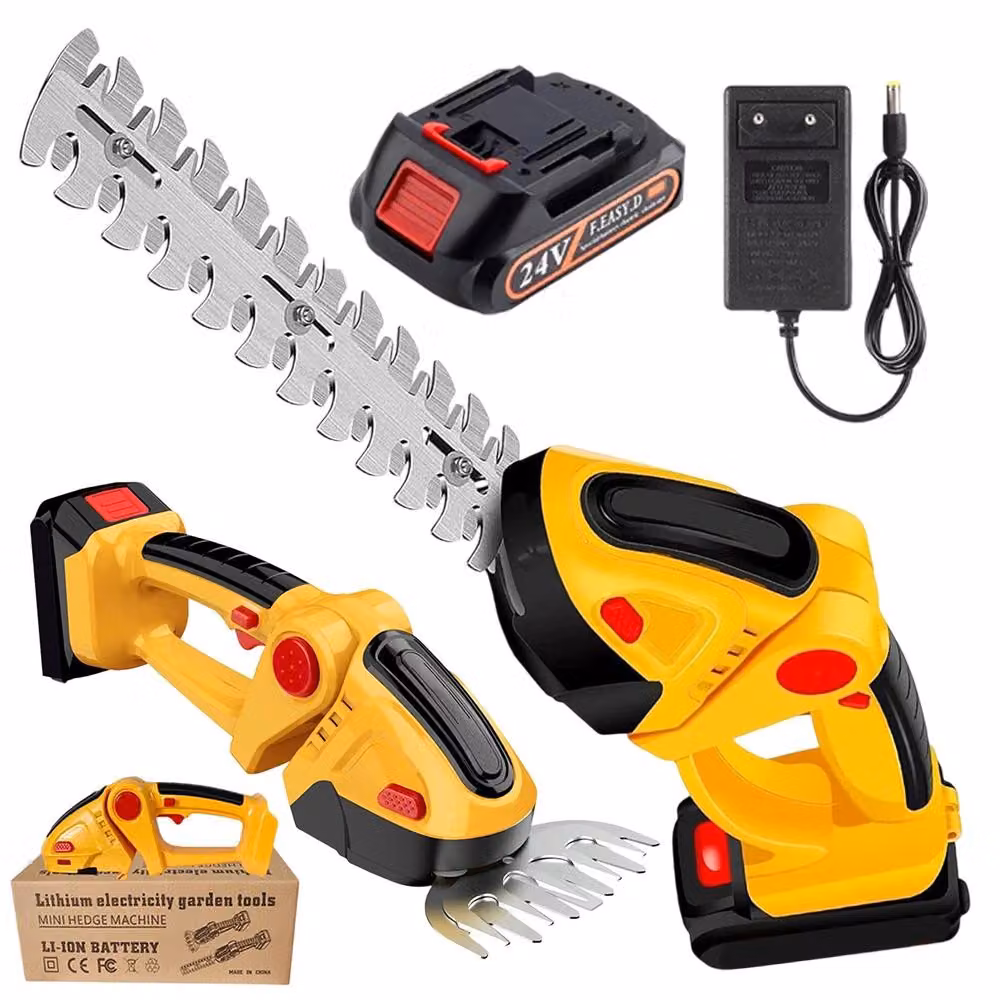 Tagliasiepi e tagliaerba a batteria - 21 V - 2 in 1 - Senza fili - Doppio interruttore di sicurezza - Angolazione regolabile - Elettrico