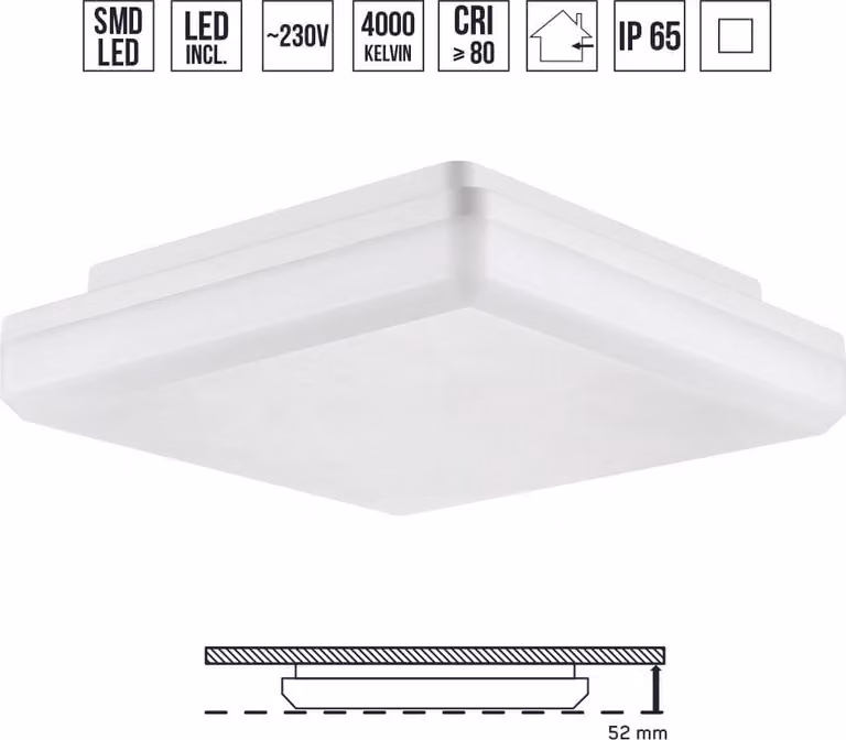 Plafoniera LED TVER 30W, 4000K, IP65, bianco L: 280, L: 52, H: 280