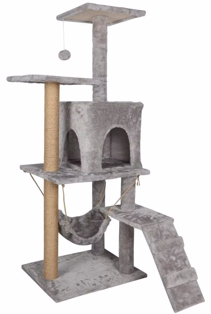 Tiragraffi per gatti - Torre da arrampicata 126 cm - 4 livelli - Amaca - Ampia piattaforma panoramica - Cuccia per gatti - Colonnine tiragraffi in sisal - Grigio