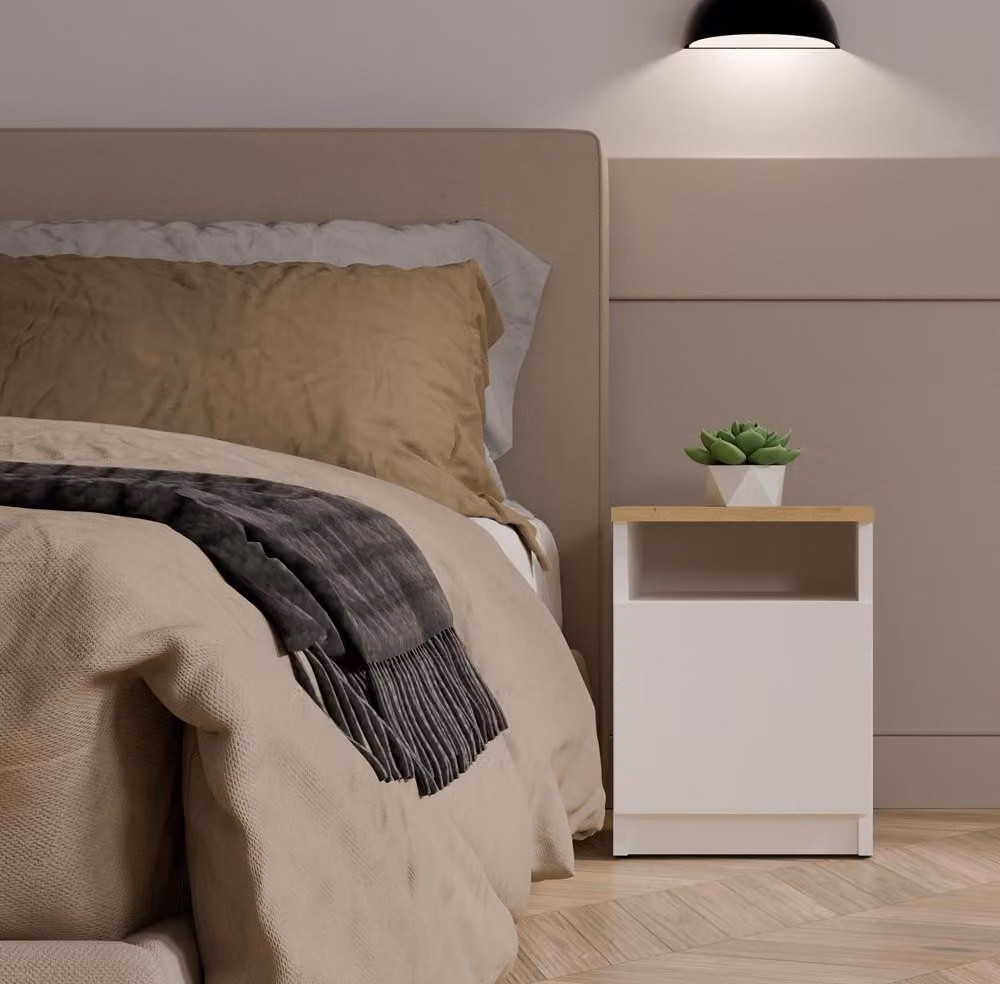 Comodino FALKVILE 2 - bianco / rovere artigianale