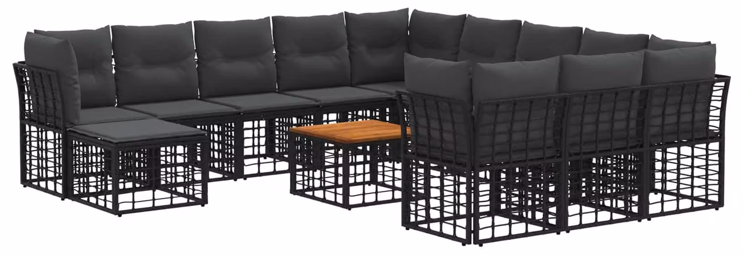 Set di divani da esterno 13 pcs Nero e Grigio scuro Poliestere