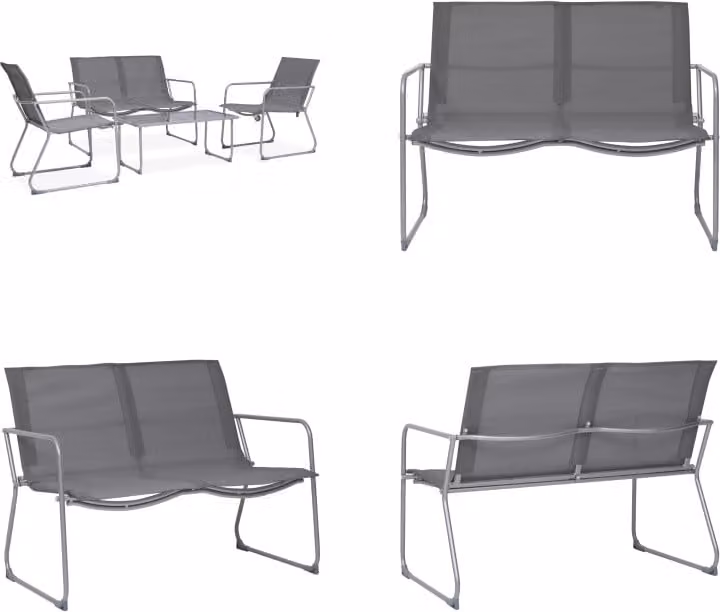 vidaXL Set salotto da giardino 4 pezzi in tessuto e acciaio grigio - Set da giardino - Set da giardino - Panca da giardino - Panche da giardino