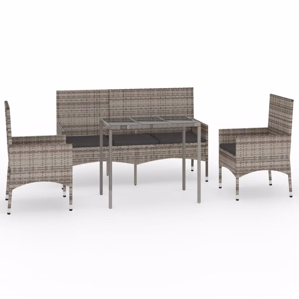 Set Divani da Giardino 4 pz con Cuscini in Polyrattan Grigio