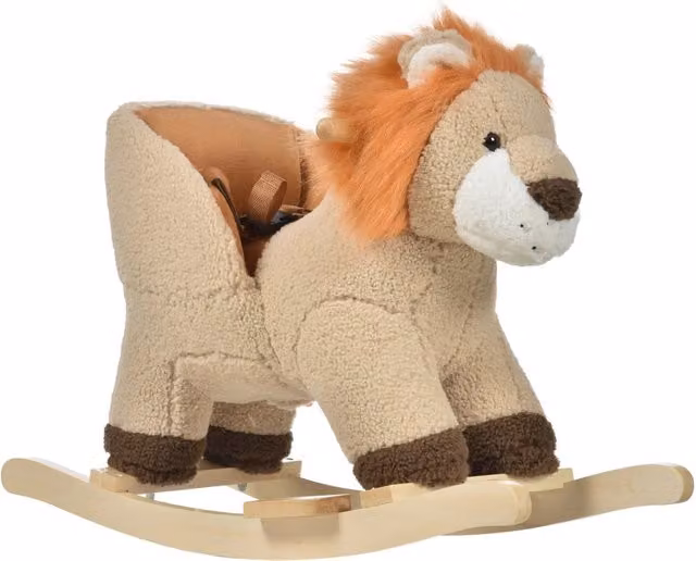 Cavallo a Dondolo Leone Xylo in Tessuto Marrone con Suoni e Cintura di Sicurezza per Bambini 18-36 Mesi L/P/H: 68 x 35 x 50 cm