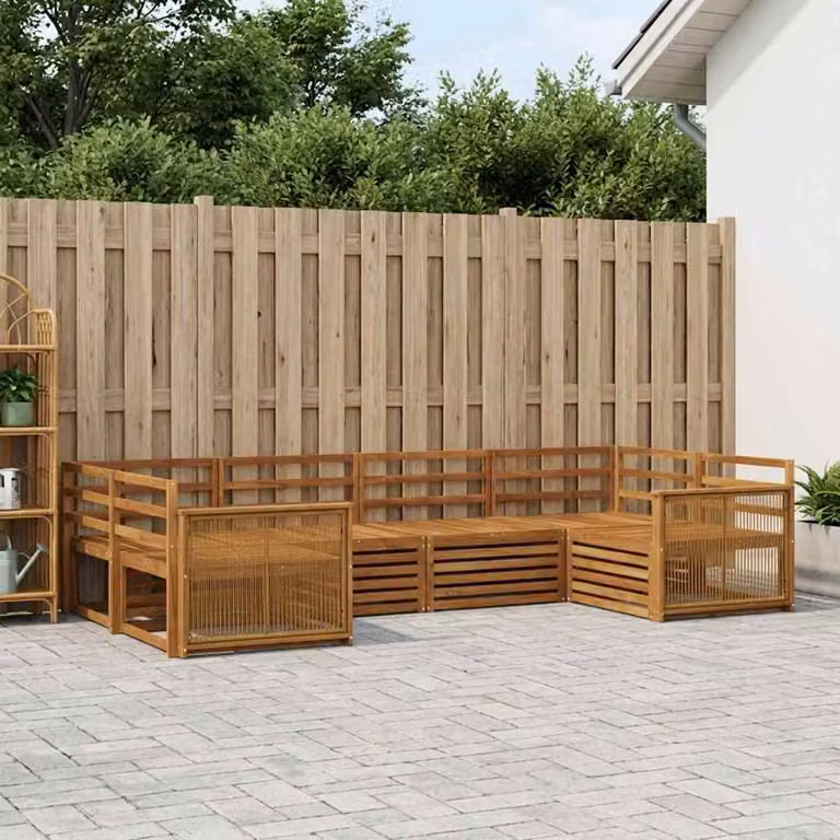 Set di divani da esterno vidaXL 6 pz in legno di acacia massello marrone con forma a L e cuscini inclusi