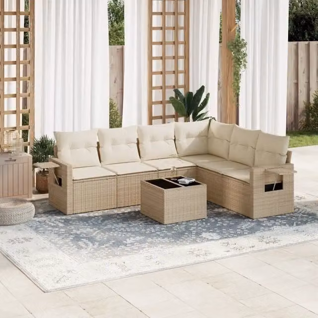 Set Divani da Giardino 7 pz con Cuscini Beige in Polyrattan 3252555