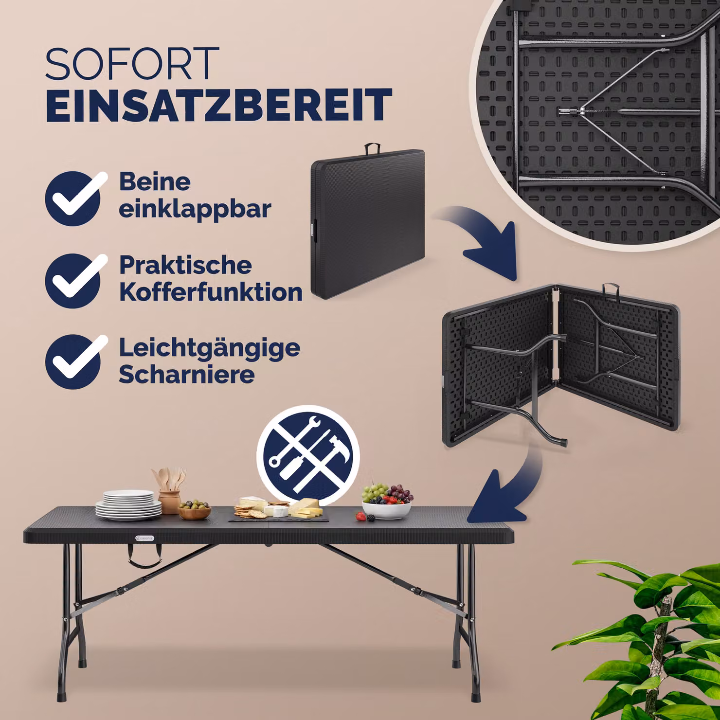 Tavolo da giardino rettangolare Casaria in polyrattan nero L: 180 cm, P: 75 cm, H: 73 cm – 4