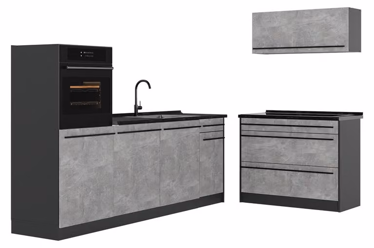 Cucina componibile Vicco R-Line Calcestruzzo/Antracite 220 cm piano di lavoro Antracite, Model 67417