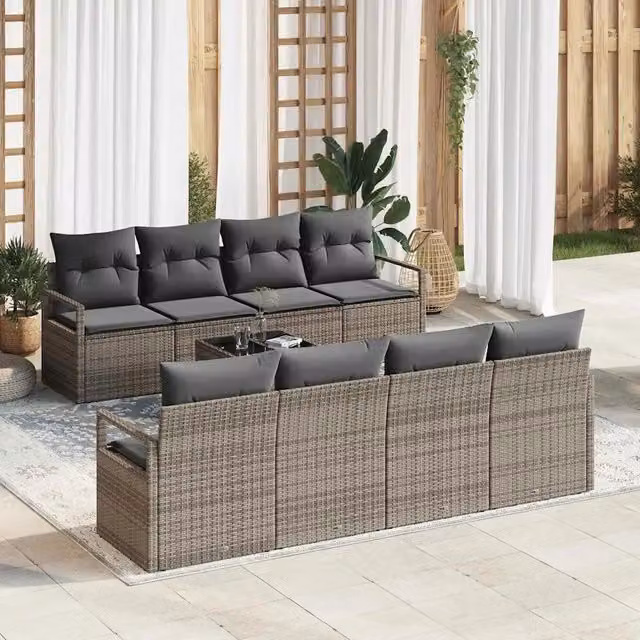 Set di divani 7 pz 6-Numero di posti Grigio polyrattan 3346309