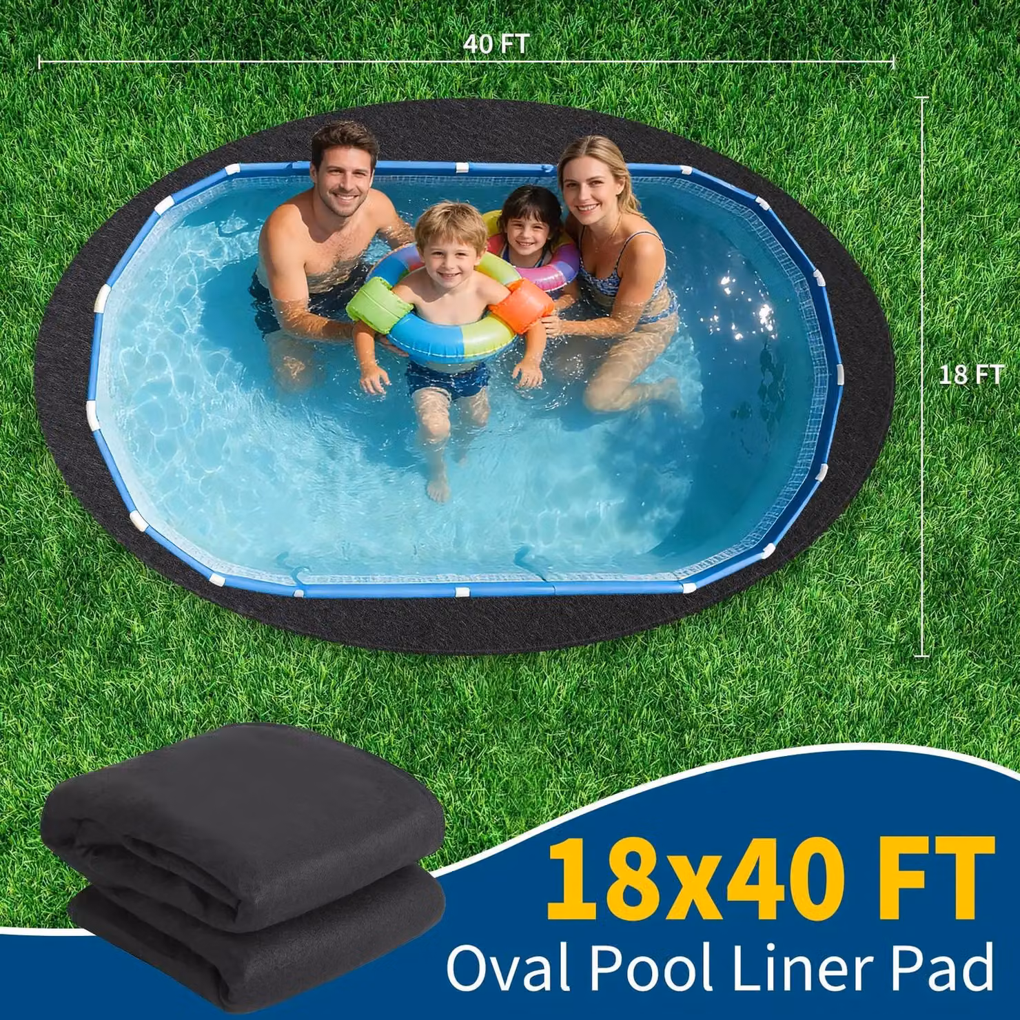Telo protettivo per piscine gonfiabili, realizzato in tessuto non tessuto (geotessile), resistente, ideale per proteggere dal diserbo e dalle radici, ecologico, forma ovale