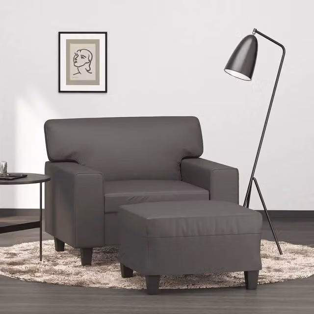 Divano Sedia-Poltrona con Poggiapiedi Grigio in Similpelle 713299 – 1
