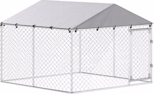 Recinto per cani da esterno GIORDANOSHOP in acciaio zincato grigio con tetto impermeabile rimovibile L: 230 cm, P: 230 cm, H: 170 cm