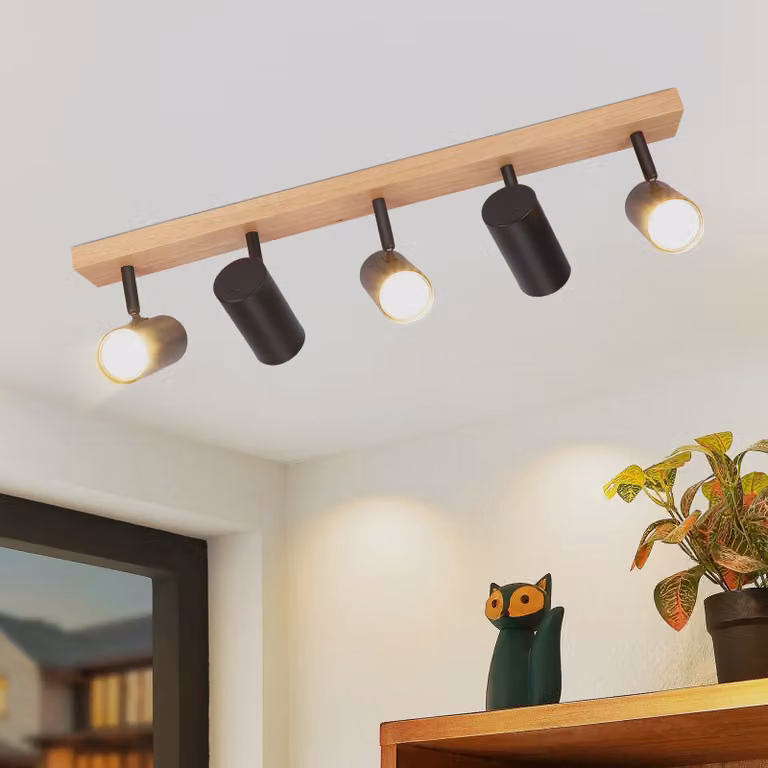 ZMH faretto da soffitto in legno plafoniera 5 fiamme plafoniera nera spot da soffitto GU10 lampada da corridoio lampada da soggiorno per camera da letto corridoio camera dei bambini cucina MAX.25W (senza lampadina)