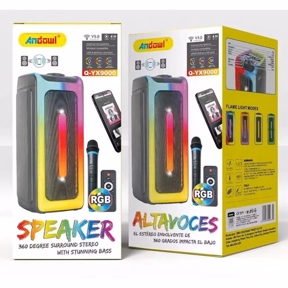 Altoparlante Portatile Karaoke Andowl Q-yx9000 Nero con Microfono Wireless, Telecomando ed Effetti Luce RGB con Connettività Bluetooth, USB e Micro SD – 2