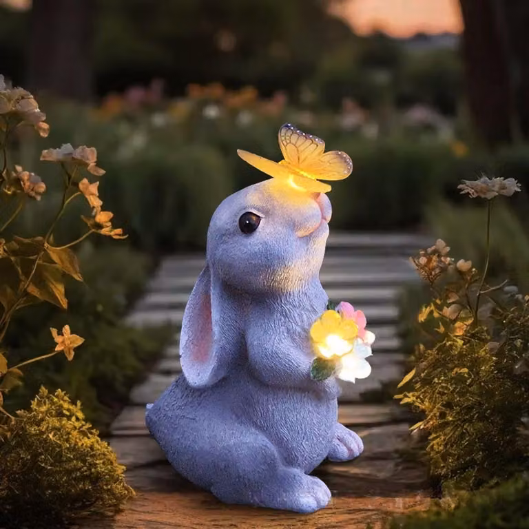 Statua da giardino a energia solare a forma di coniglio con LED – Lampada da giardino per esterni, decorazione IP65