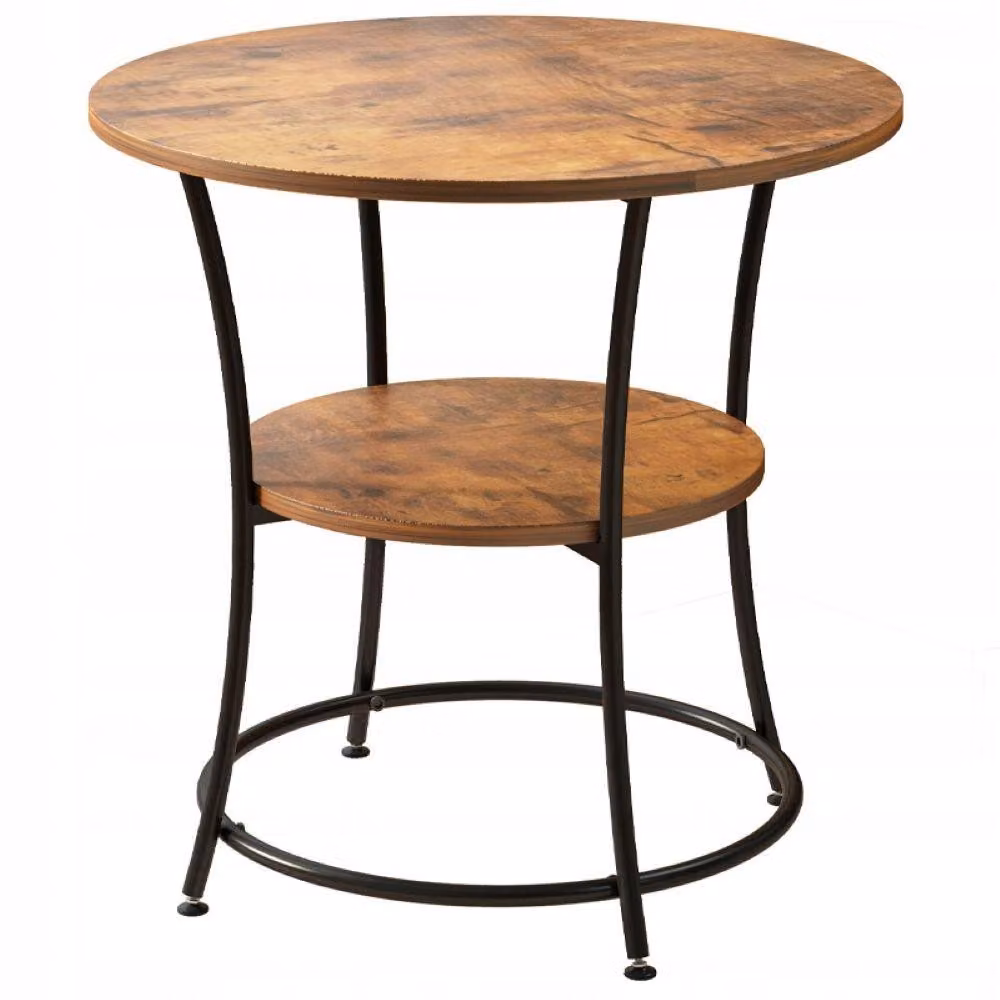 Tavolino da salotto rotondo in stile industriale con ripiano, color bronzo loft, 55 cm