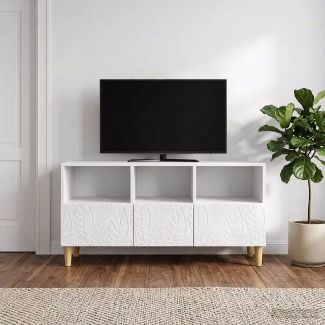 Mobile TV vidaXL Bianco Lucido in Legno MDF Stile Vintage L: 102 cm, P: 34,5 cm, H: 50 cm