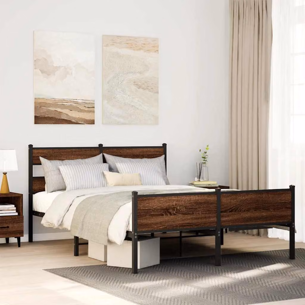 vidaXL Giroletto senza Materasso in Rovere Marrone con Struttura in Metallo L/P/H: 190 x 140 x 91,5 cm