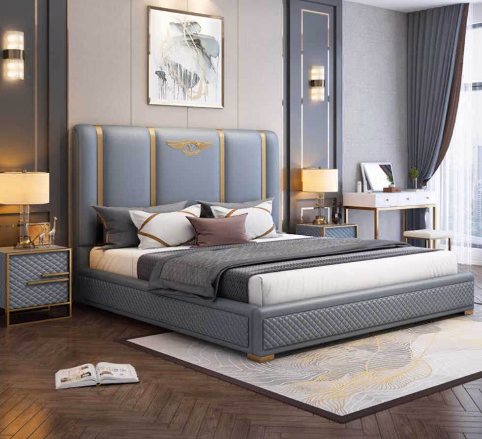 Bett Polster Design Luxus Metall Doppel Hotel Betten Ehe Schlaf Zimmer Textil