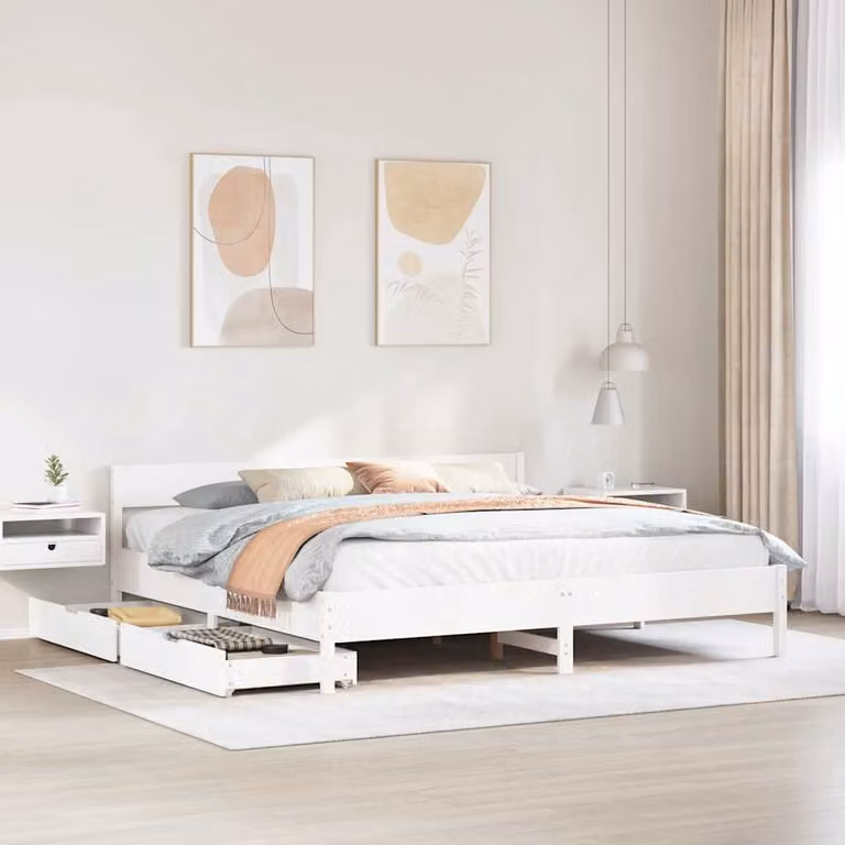 Giroletto vidaXL in legno massello di pino bianco con doghe piatte, L/P: 200 x 200 cm