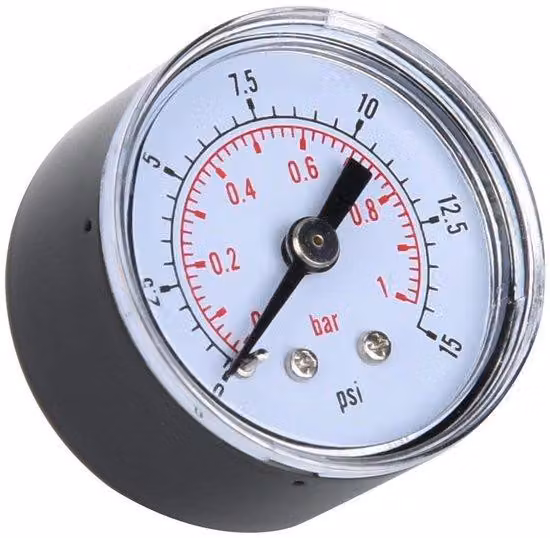 Manometro per pressione dell'aria - Manometro meccanico per aria, olio, acqua - Attacco 1/8 di pollice BSPT (0-15 psi, 0-1 bar) - Misurazione precisa - Materiale robusto
