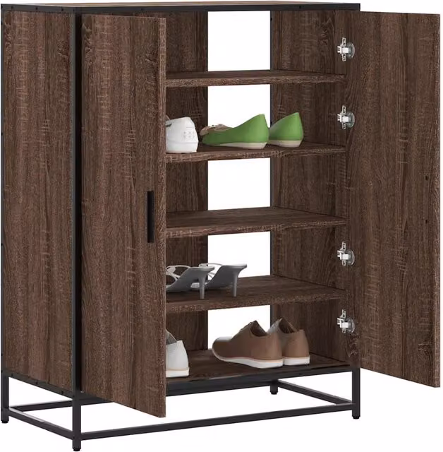 Scarpiera da parete in stile industriale vidaXL in legno e metallo marrone rovere L: 75 cm, P: 38 cm, H: 97,5 cm – 1