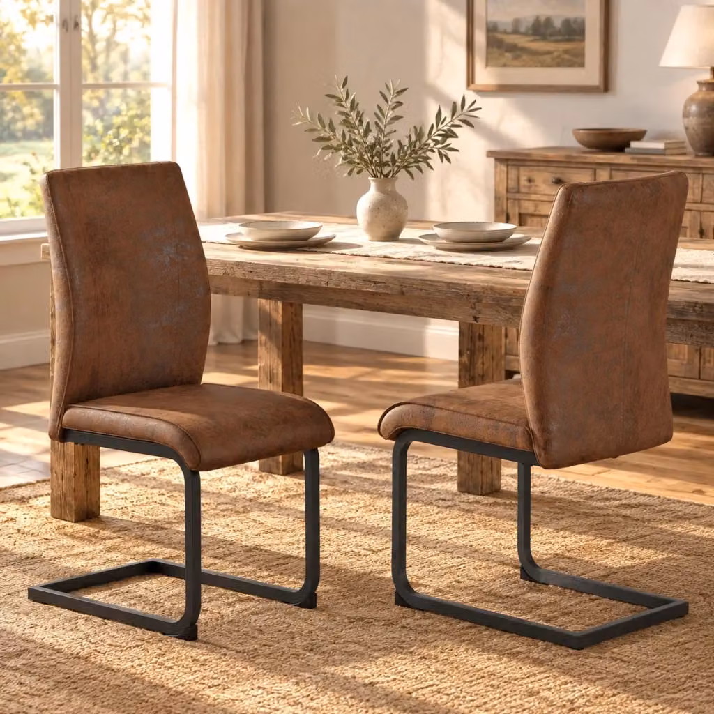 Sedia da pranzo moderna Mivray in tessuto e similpelle marrone con struttura in metallo nero per cucina e sala da pranzo – 2