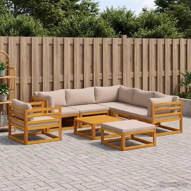 Set di divani da giardino vidaXL in legno di acacia massello oliato, 8 pezzi, stile rustico, colori marrone, beige e grigio