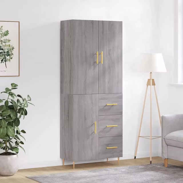 Credenza moderna vidaXL in legno e metallo, colore grigio, L: 69,5 cm, P: 34 cm, H: 180 cm