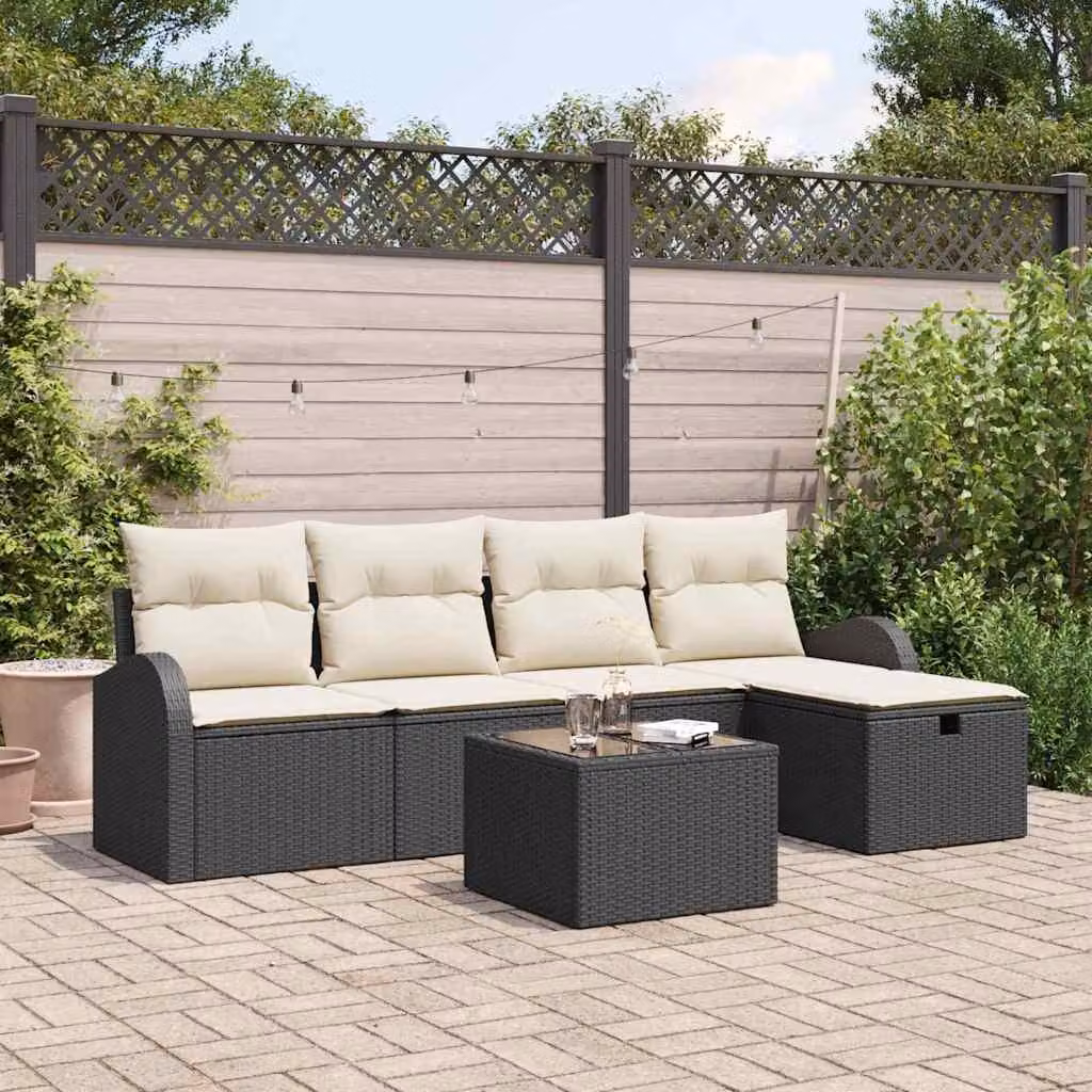 Maison Exclusive - Set da giardino composto da 6 pezzi, divano in rattan sintetico nero