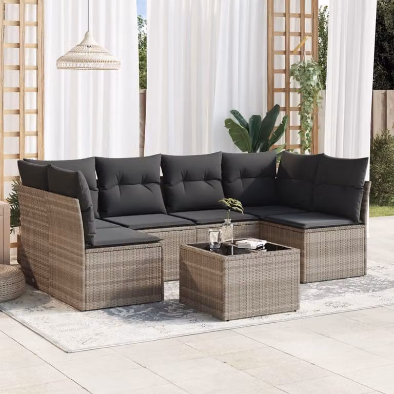vidaXL Set Divani da Giardino 7pz a Forma di L con Tavolino e Cuscini Grigio