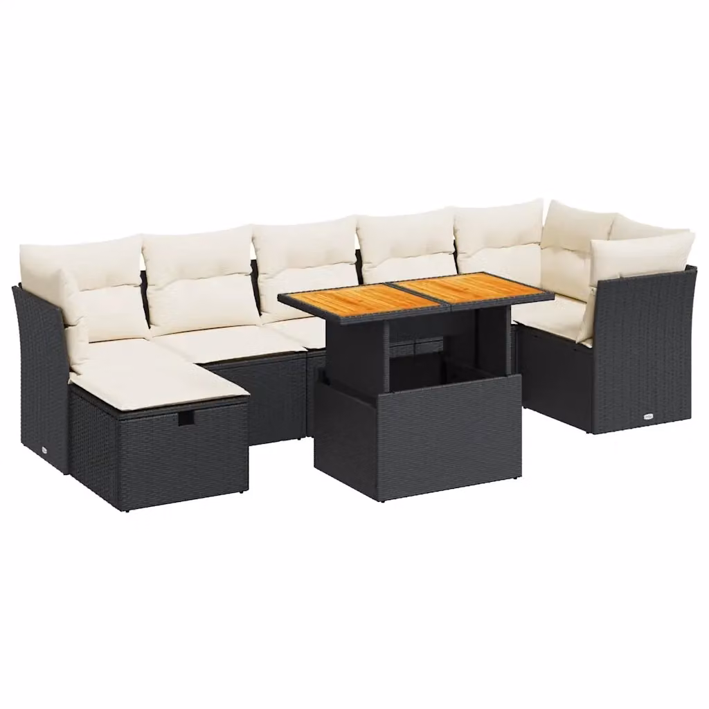 Set da giardino moderno vidaXL composto da 8 pezzi con cuscini e tavolino da caffè nero e beige – 2