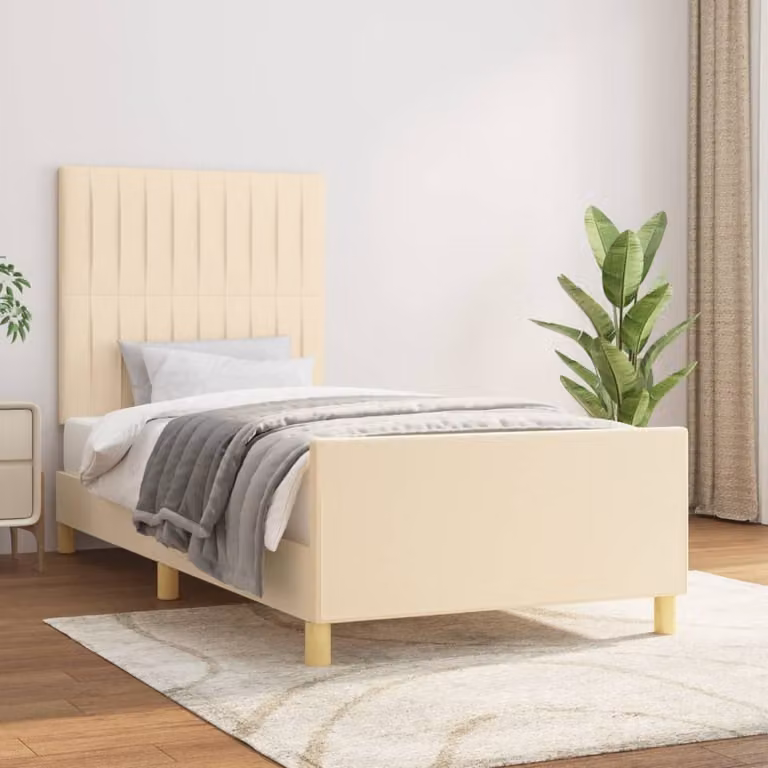 The Living Store Struttura letto con testiera crema 90x190 cm in tessuto