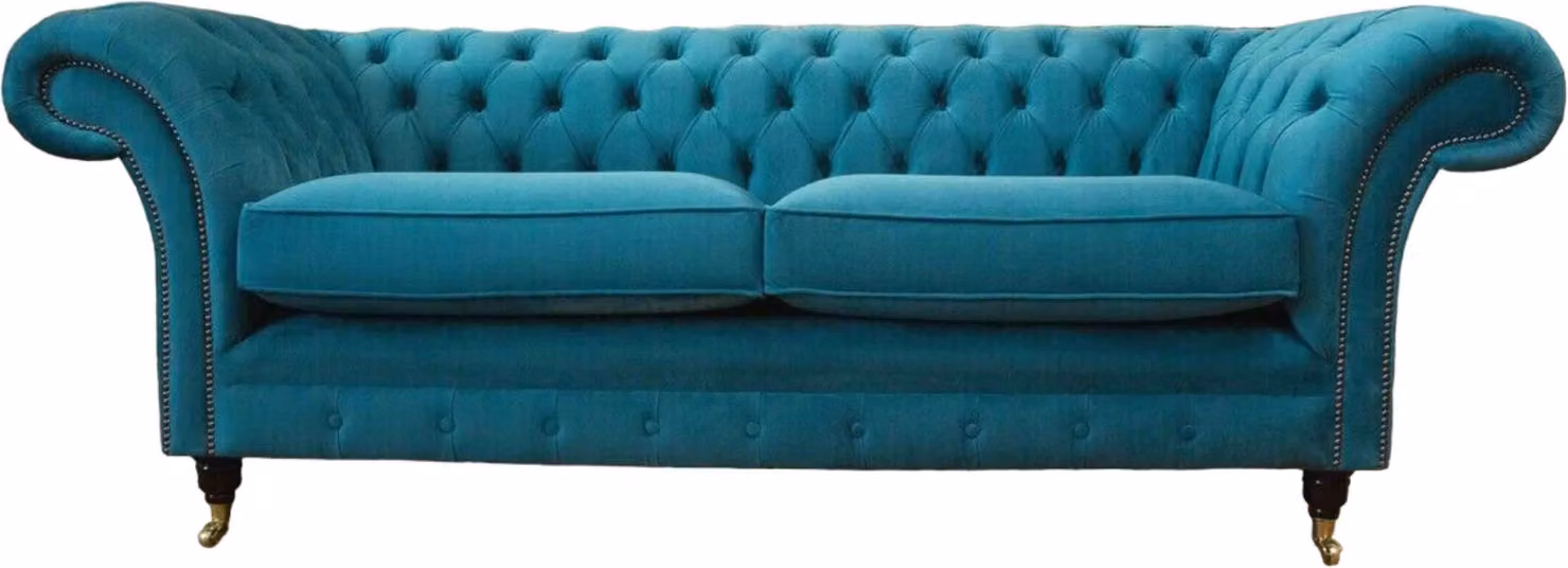 Chesterfield Dreisitzer Blau Stoff Wohnzimmer Design Polster Sofa