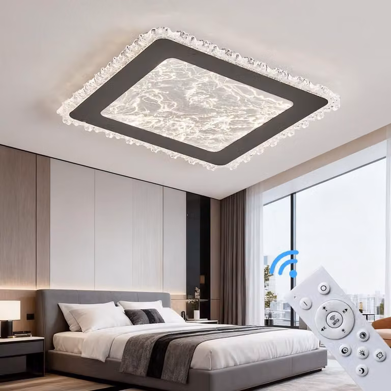 Plafoniera LED dimmerabile con telecomando, a variazione continua 3000-7000 K, a risparmio energetico e durevole, dal design moderno in bianco o nero, ideale per soggiorno, camera da letto e cucina (253-FX-BL)