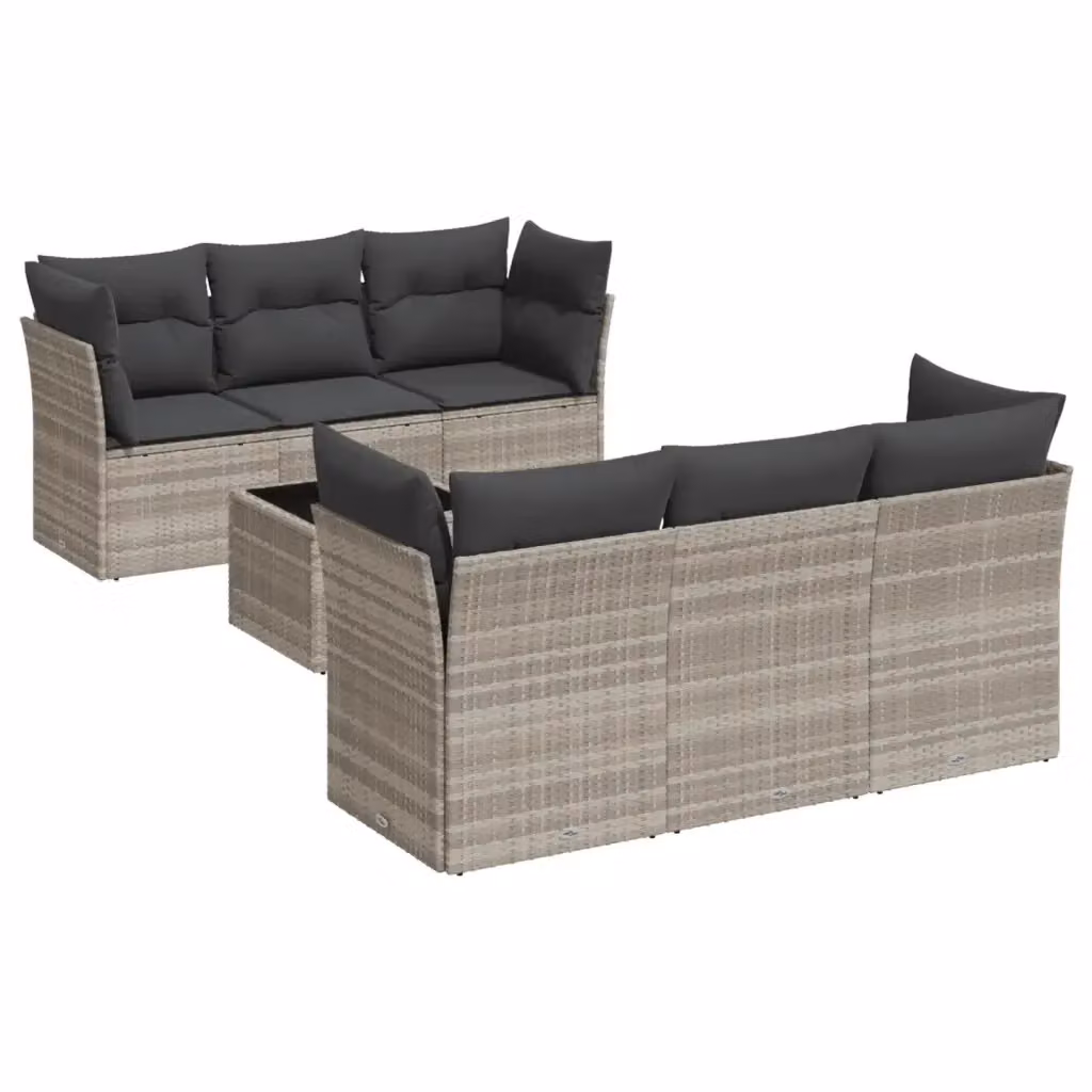 vidaXL Set Divani da Giardino 7pz a Forma a L in Polyrattan con Cuscini Grigio Chiaro e Tavolino da Esterno – 2
