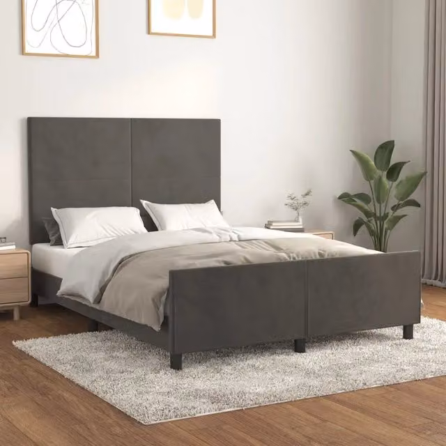 Giroletto vidaXL in velluto grigio con struttura in legno e doghe fisse L/P/H: 140 x 200 x 146 cm