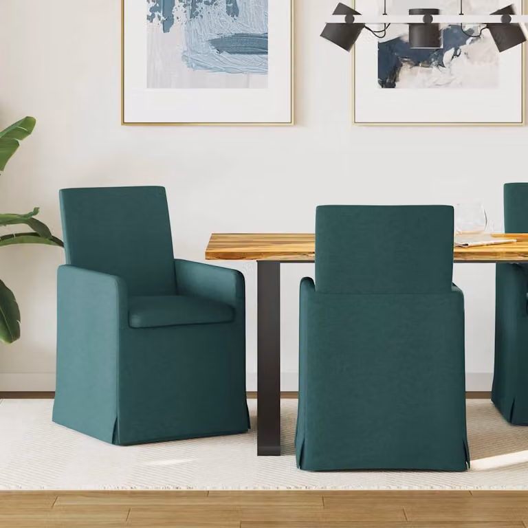 Set di 2 sedie da pranzo vidaXL in tessuto verde con struttura in metallo e MDF, L 57 cm x P 68 cm x H 94 cm