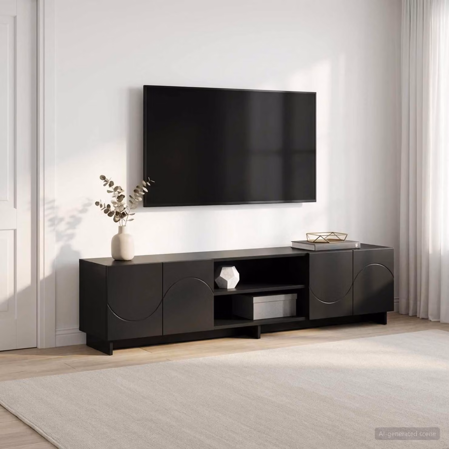 vidaXL Supporto TV Moderno Nero in MDF L: 180 cm, P: 34,5 cm, H: 40 cm