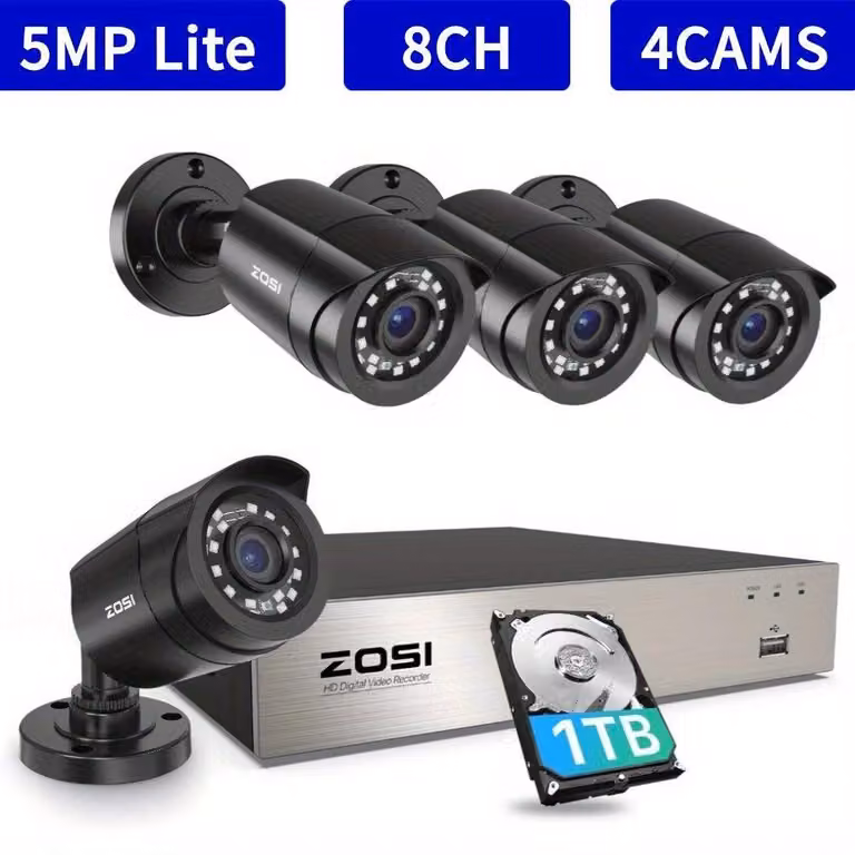 Sistema di videosorveglianza CCTV – Kit di telecamere di sicurezza – Registratore DVR a 8 canali – Rilevamento tramite intelligenza artificiale – Disco rigido da 1TB – Full HD