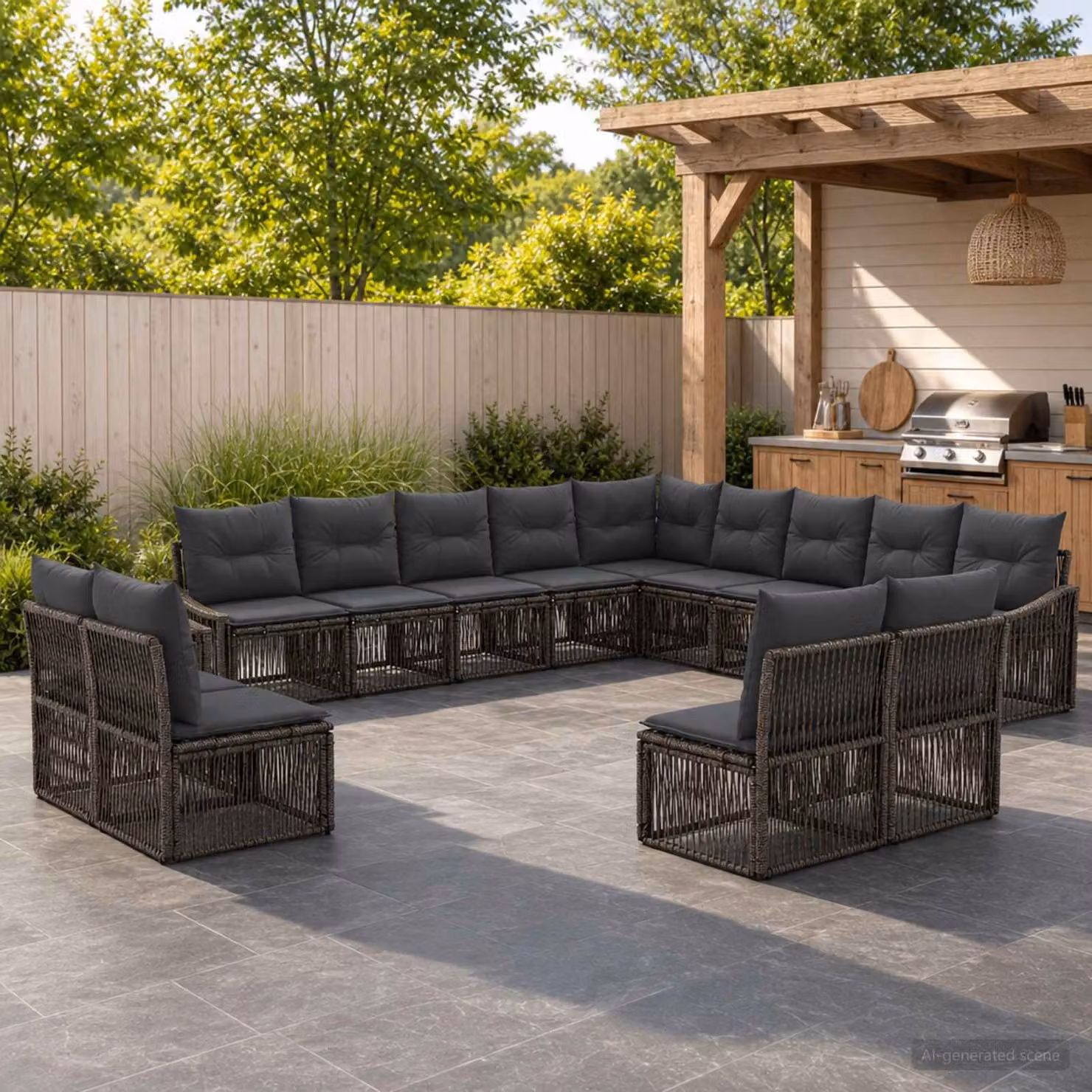Set Divano da Giardino vidaXL 13 pz a Forma a U Grigio in Polyrattan con Cuscini e Struttura in Acciaio