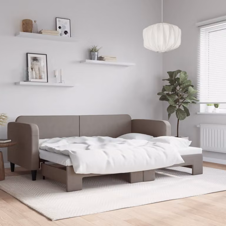 vidaXL Divano Letto con Letto Estraibile in Tessuto Tortora per Soggiorno e Camera da Letto