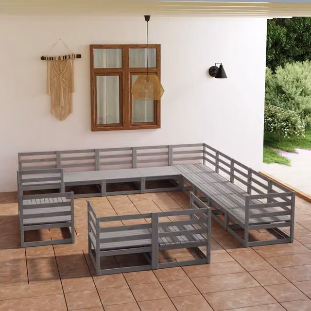 Set Divani da Giardino 13 pz in Legno Massello di Pino 3075966