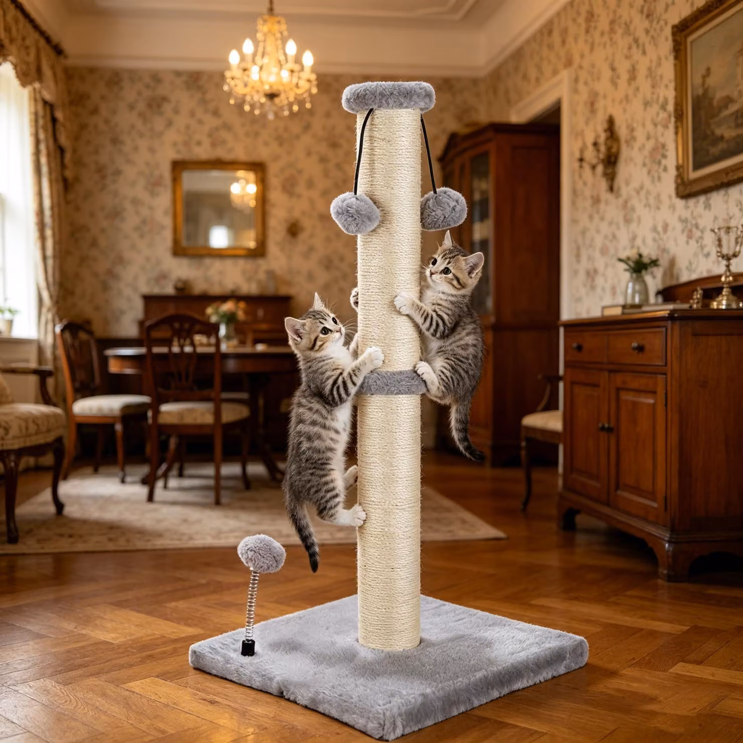 Albero per gatti in sisal, altezza 51 cm, con 3 palline giocattolo, ideale per gatti domestici